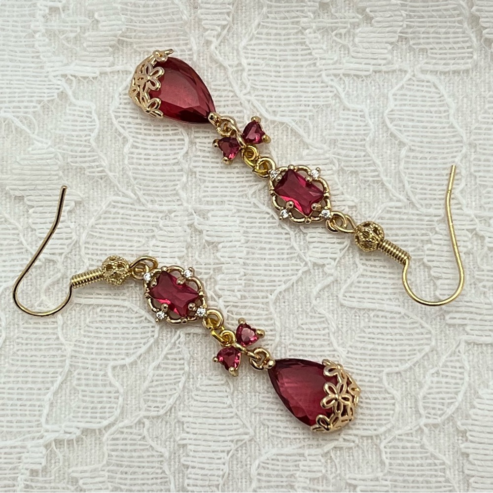 Magenta Pink Gold Vintage Style Handmade Earrings